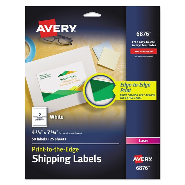 Avery Dennison Laser Label Color Print 2Up, White, PK50 6876